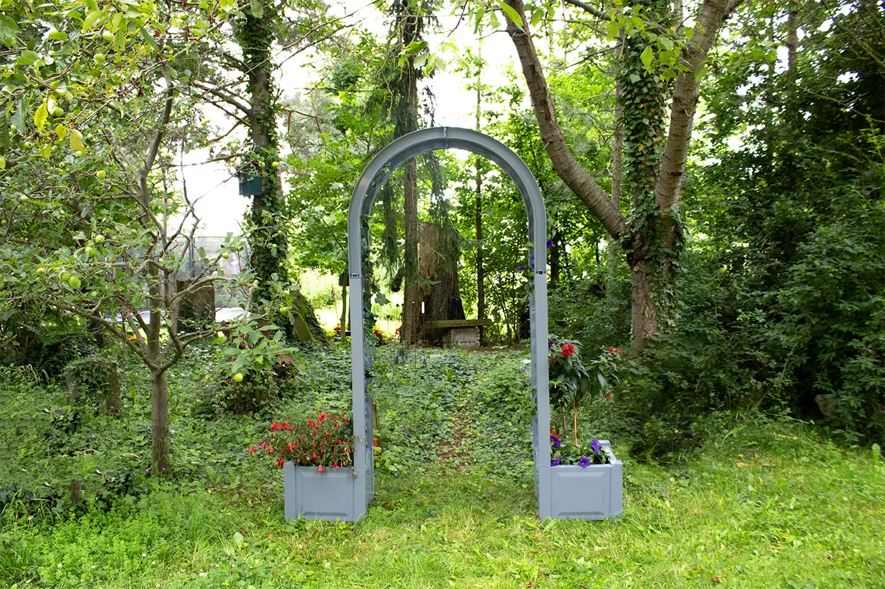 KHW Rosenbogen mit 2 Pflanzkästen, grau