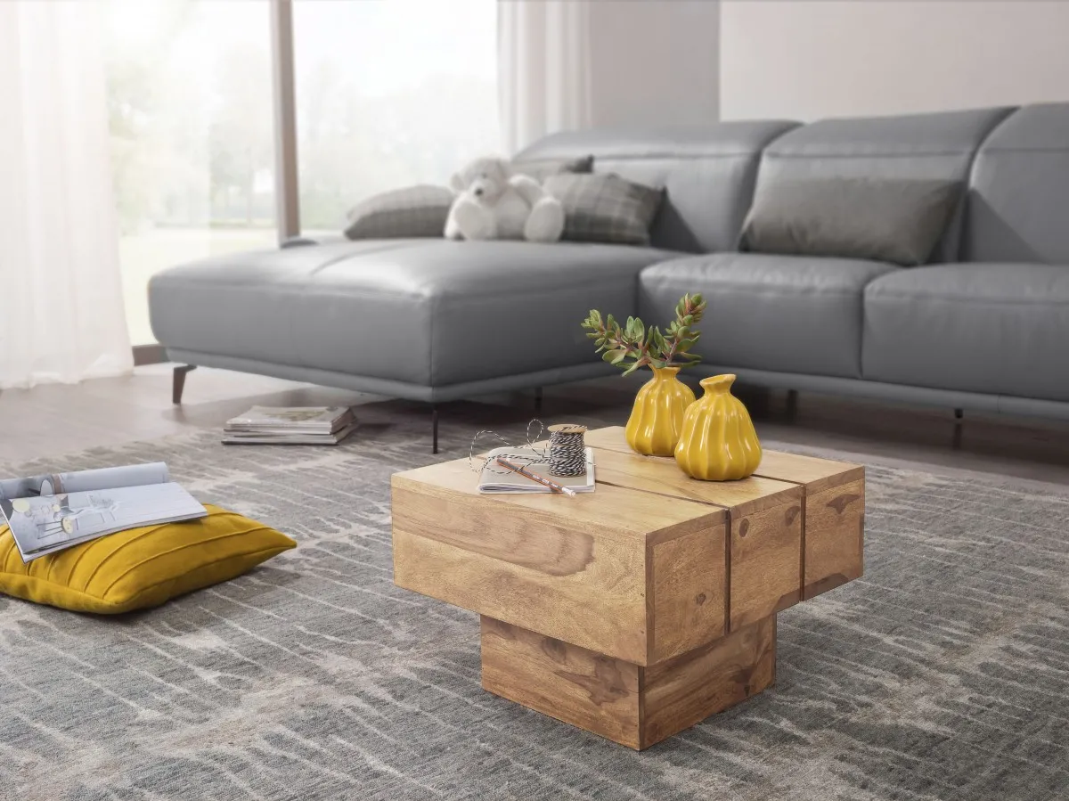 Beistelltisch Massivholz Akazie Wohnzimmertisch 44 x 44 x 30 cm Couchtisch Massiv Landhaus