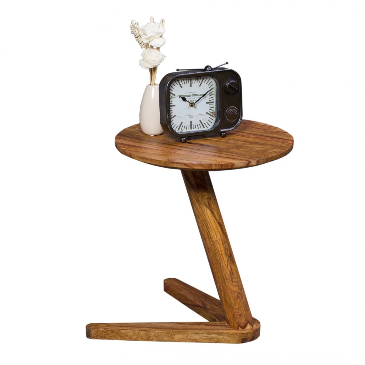 Beistelltisch Massivholz Sheesham Design Wohnzimmer-Tisch 45 x 45cm rund Natur-Holz Landhaus-Stil