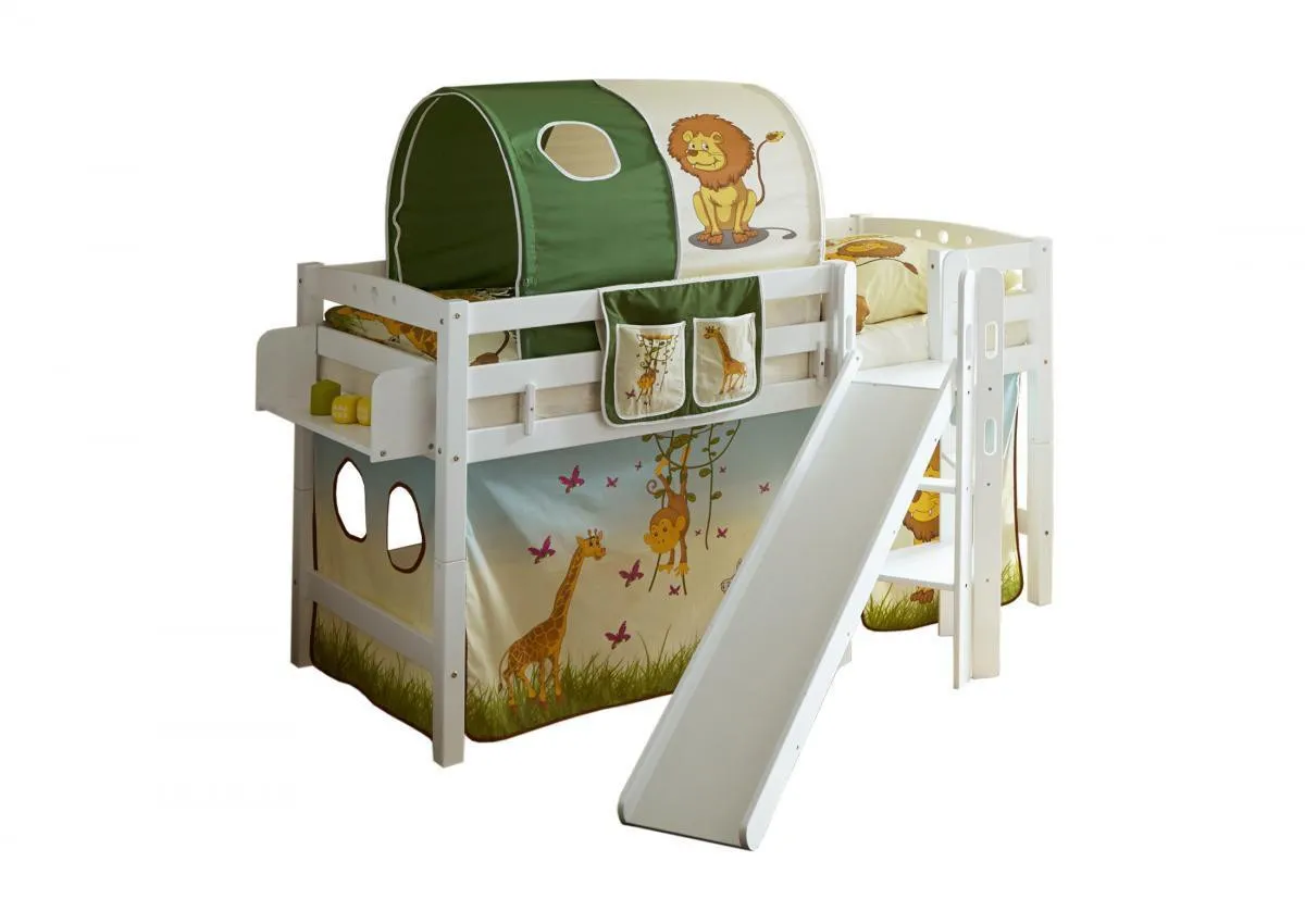 Podestbett mit Rutsche "Tino" Buche weiß "Safari"