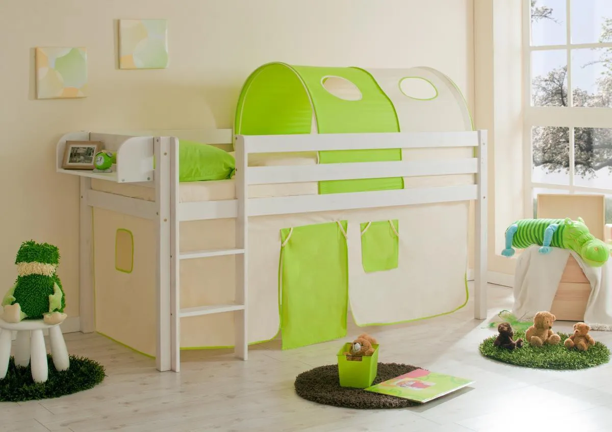 Hochbett "Malte" Kiefer weiß "beige-grün"
