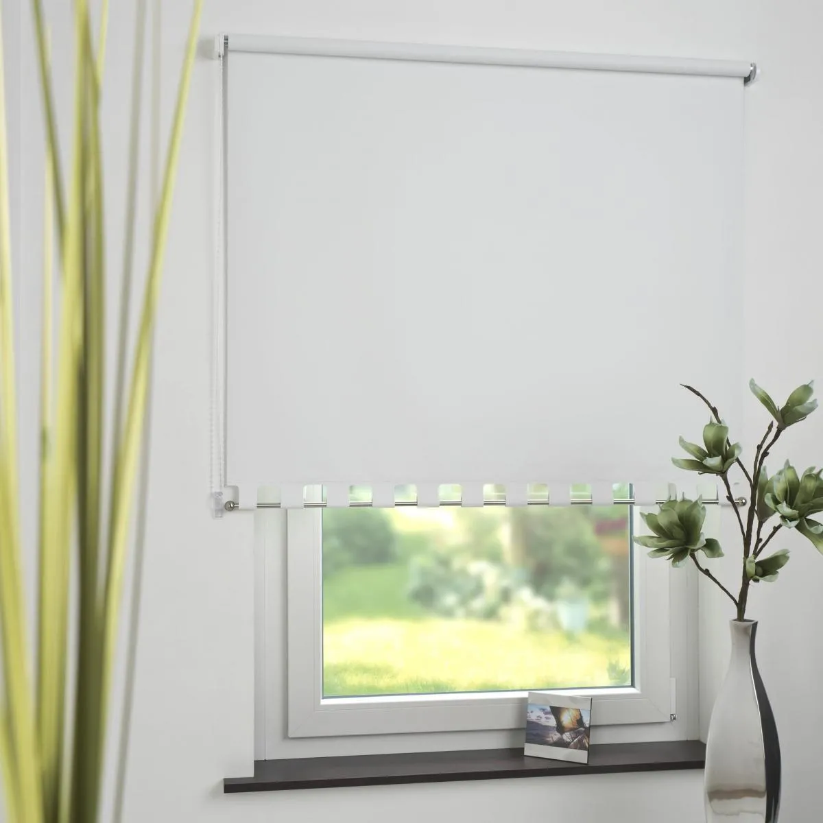 Seitenzugrollo Kettenzugrollo Volantrollo Rollo Eckig Verdunklung 182 x 180 cm weiß für Fenster