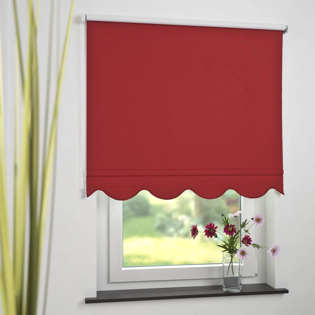 Seitenzugrollo Kettenzugrollo Volantrollo Rollo Klassik Verdunklung 182 x 180 cm rot für Fenster