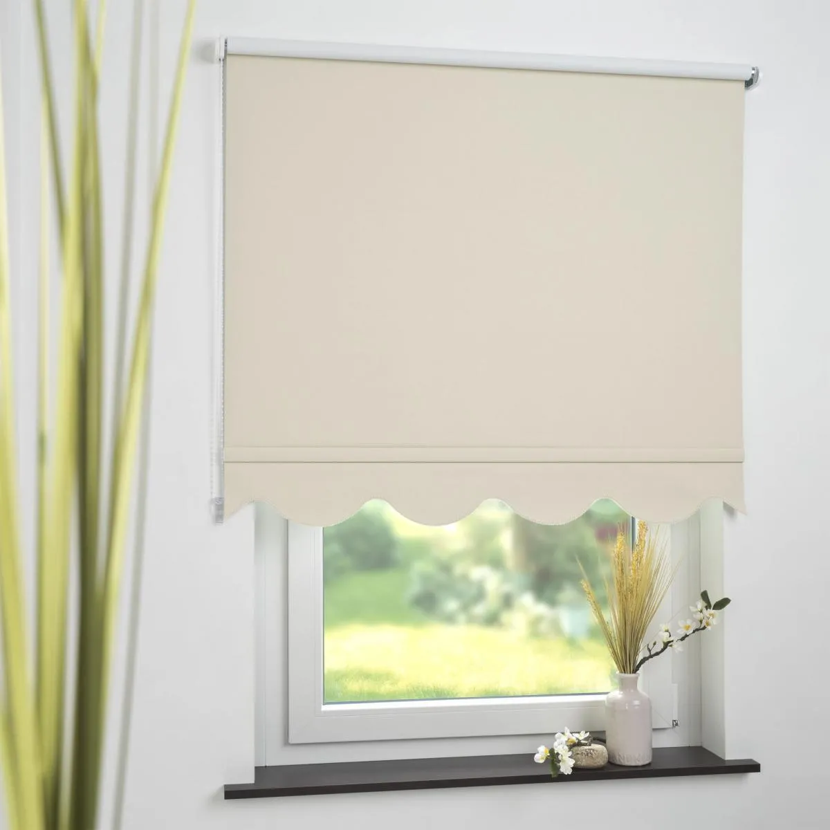 Seitenzugrollo Kettenzugrollo Volantrollo Rollo Klassik Verdunklung 122 x 180 cm beige für Fenster
