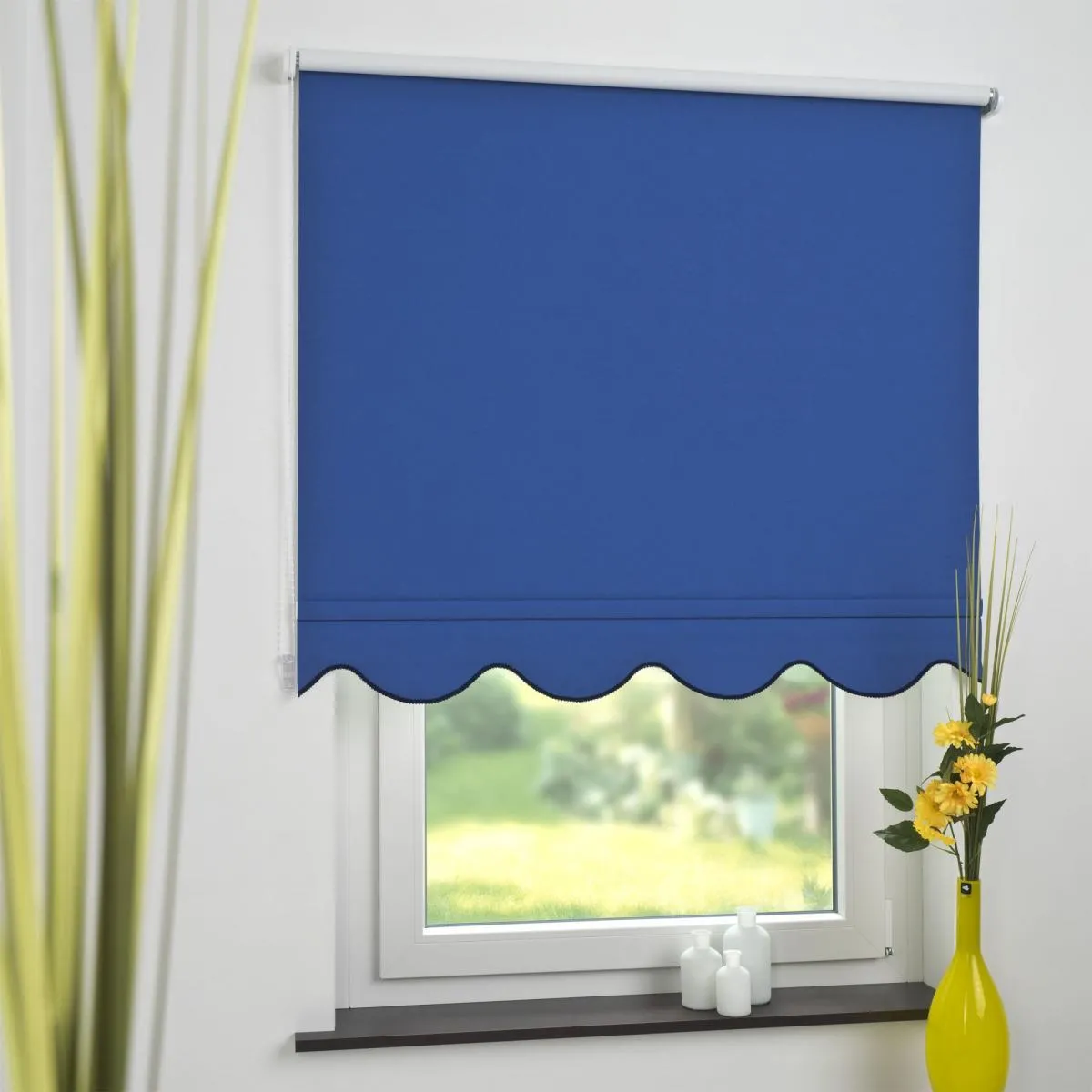 Seitenzugrollo Kettenzugrollo Volantrollo Rollo Klassik Verdunklung 122 x 180 cm blau für Fenster