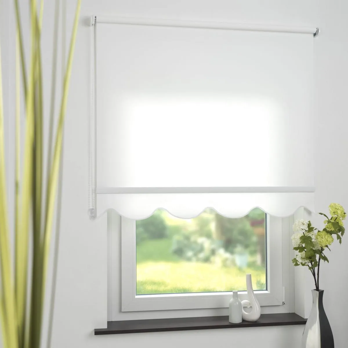 Seitenzugrollo Kettenzugrollo Volantrollo Rollo Klassik lichtdurchlässig 162 x 180 cm weiß für Fenster