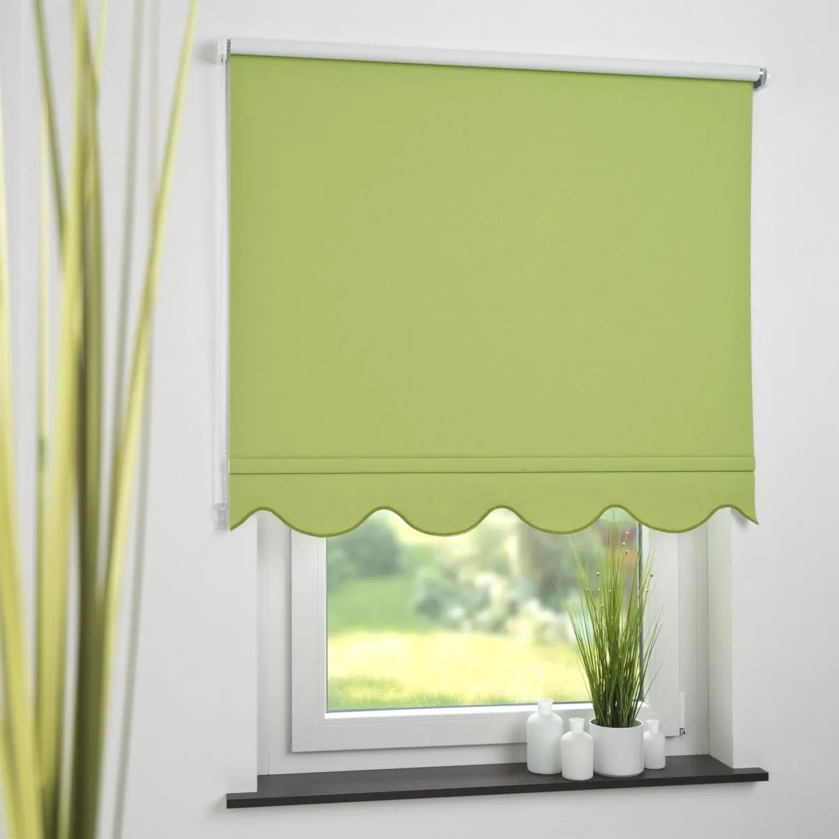 Seitenzugrollo Kettenzugrollo Volantrollo Rollo Klassik Verdunklung 112 x 180 cm grün für Fenster