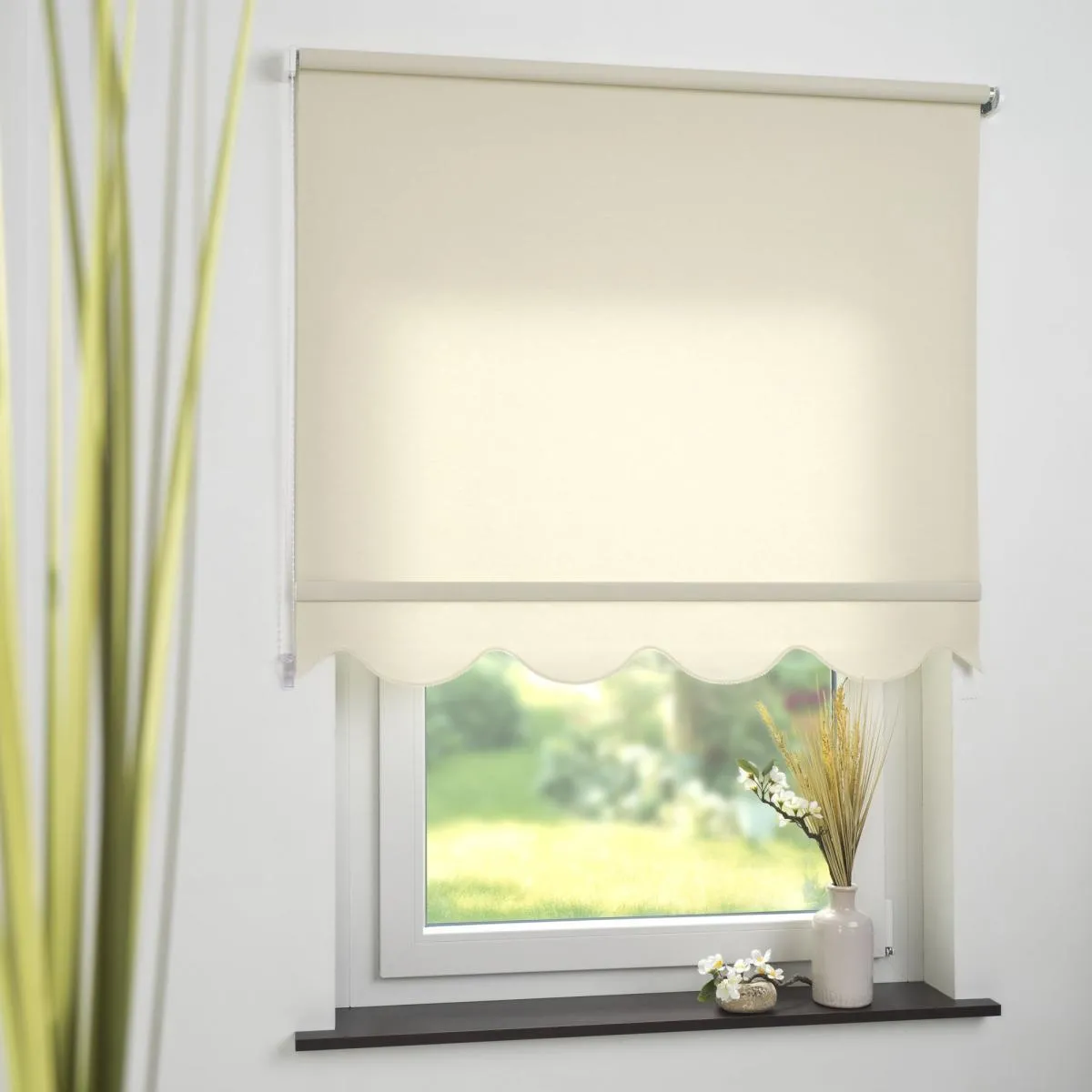 Seitenzugrollo Kettenzugrollo Volantrollo Rollo Klassik lichtdurchlässig 142 x 180 cm beige für Fenster