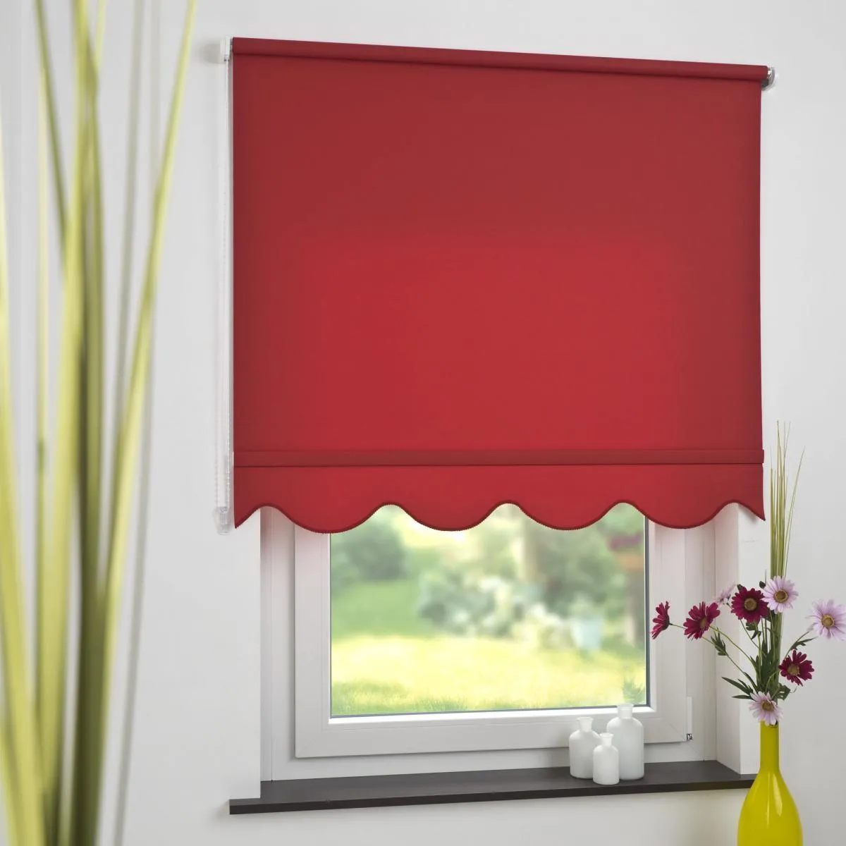 Seitenzugrollo Kettenzugrollo Volantrollo Rollo Klassik lichtdurchlässig 162 x 180 cm rot für Fenster