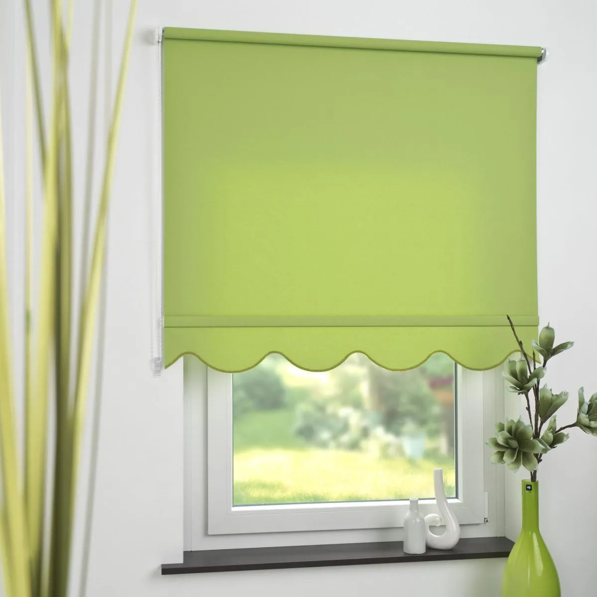 Seitenzugrollo Kettenzugrollo Volantrollo Rollo Klassik lichtdurchlässig 72 x 180 cm grün für Fenster