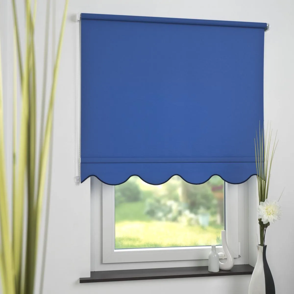 Seitenzugrollo Kettenzugrollo Volantrollo Rollo Klassik lichtdurchlässig 192 x 180 cm blau für Fenster