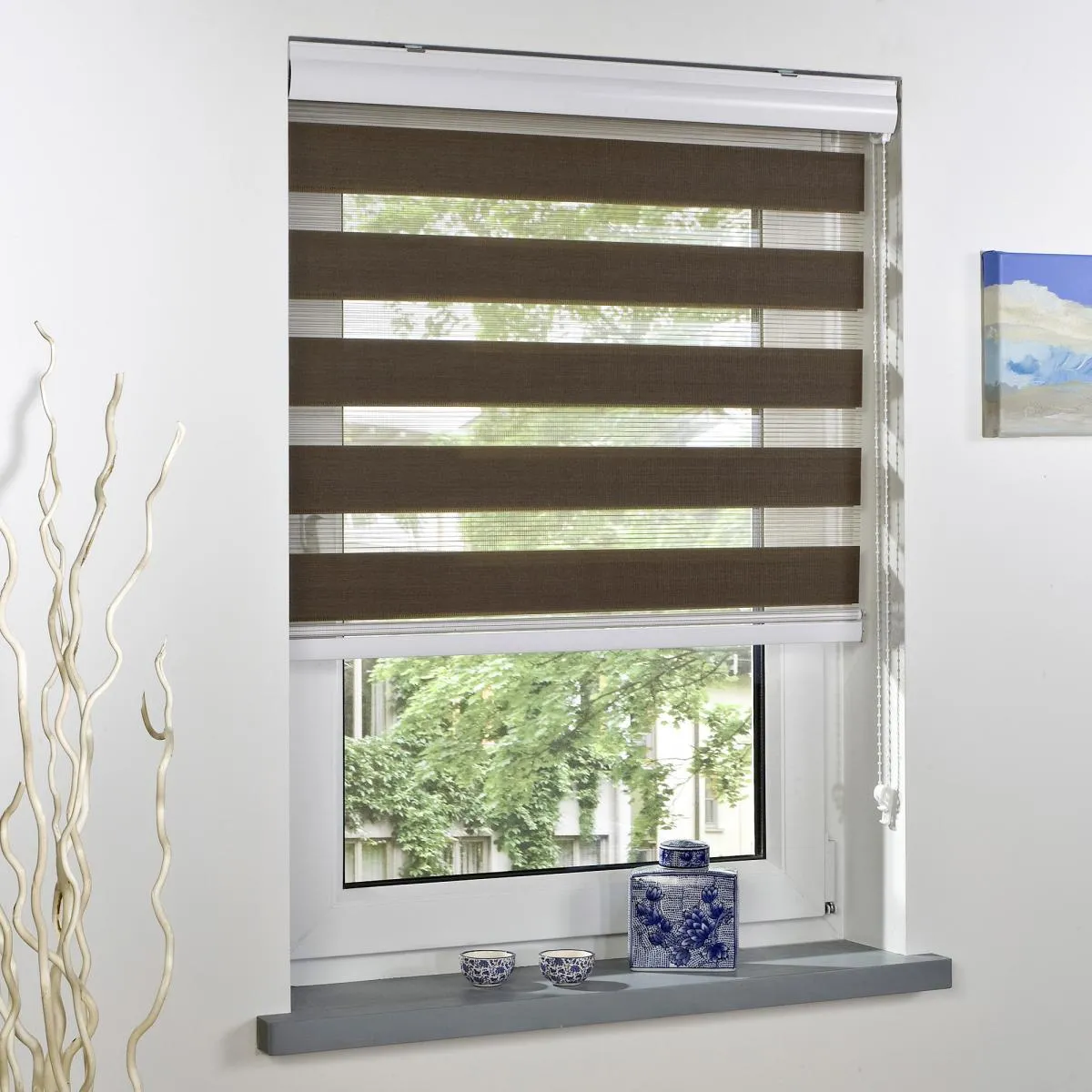 Duo-Rollo mit Blende, Rollo, lichtdurchlässig, Sonnenschutz, 60 x 160 cm braun