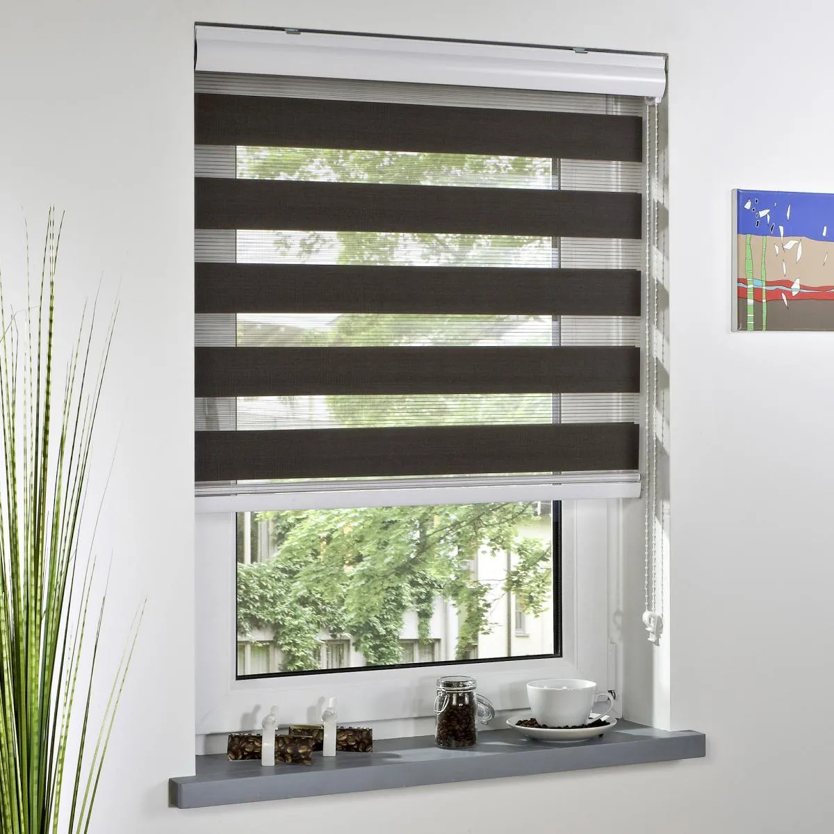 Duo-Rollo mit Blende, Rollo, lichtdurchlässig, Sonnenschutz, 80 x 160 cm espresso