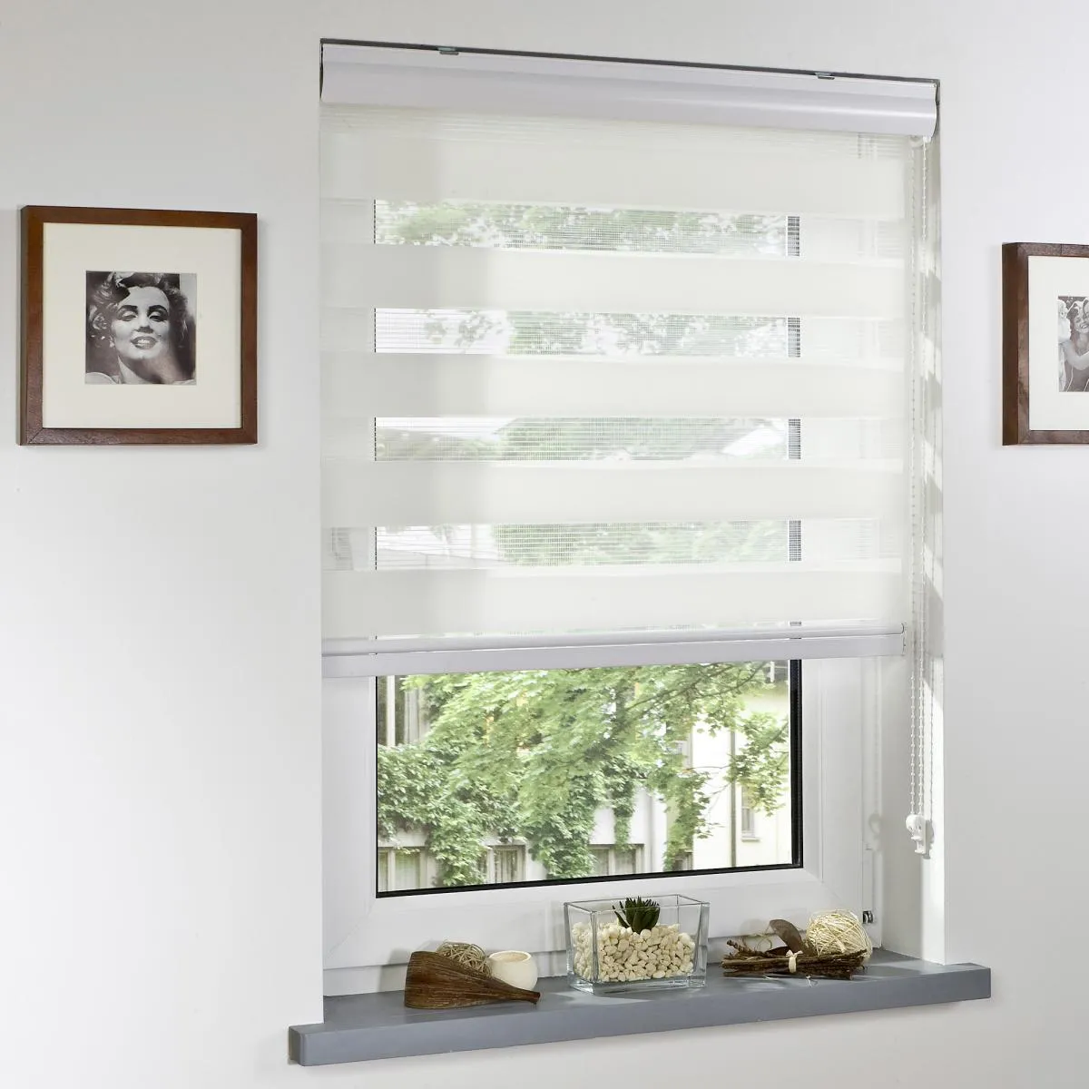 Duo-Rollo mit Blende, Rollo, lichtdurchlässig, Sonnenschutz, 80 x 160 cm ecru