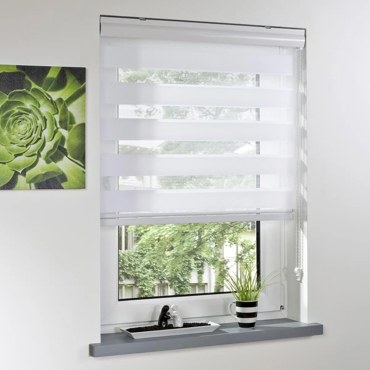 Duo-Rollo mit Blende, Rollo, lichtdurchlässig, Sonnenschutz, 60 x 160 cm weiß