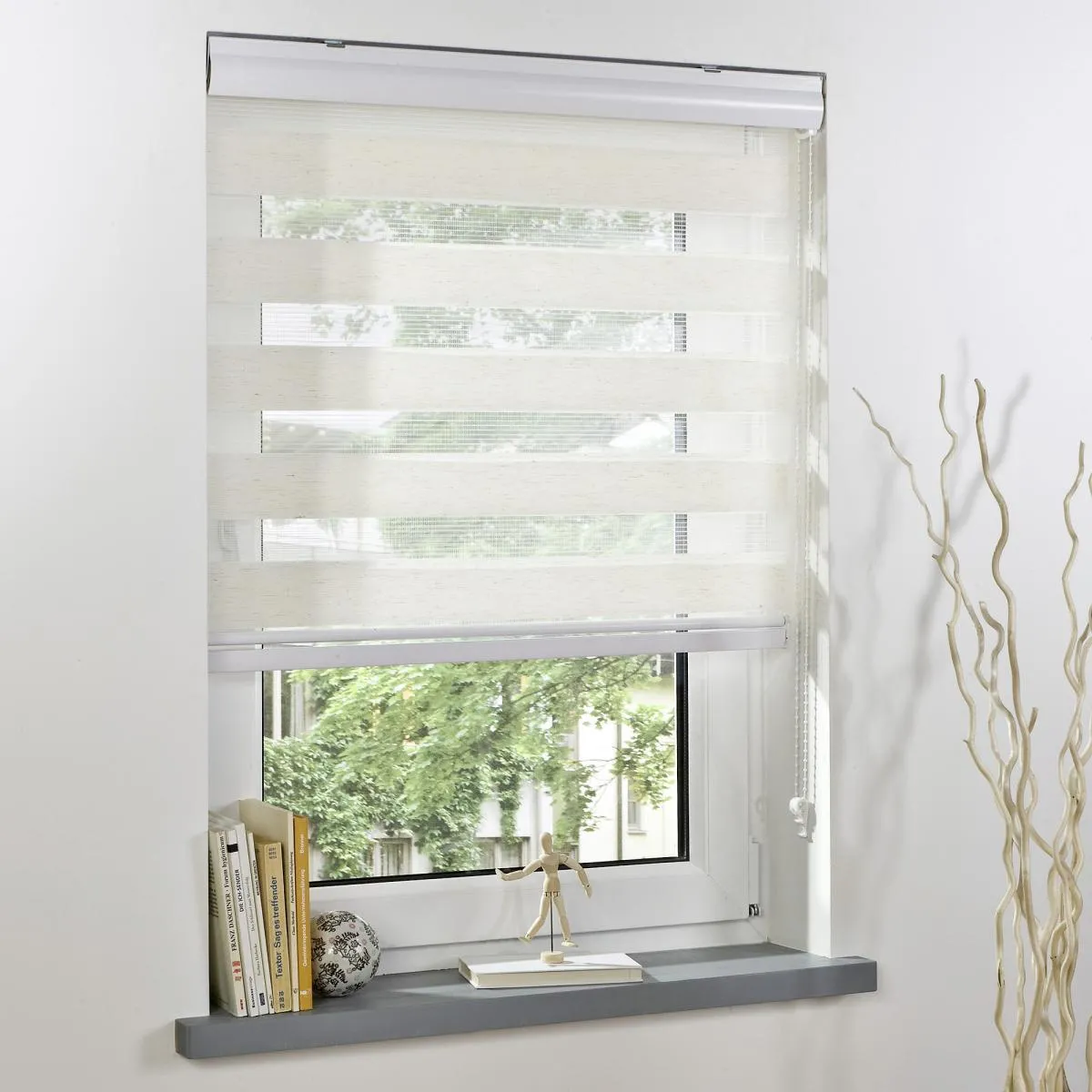 Duo-Rollo mit Blende, Rollo, lichtdurchlässig, Sonnenschutz, 60 x 160 cm natur