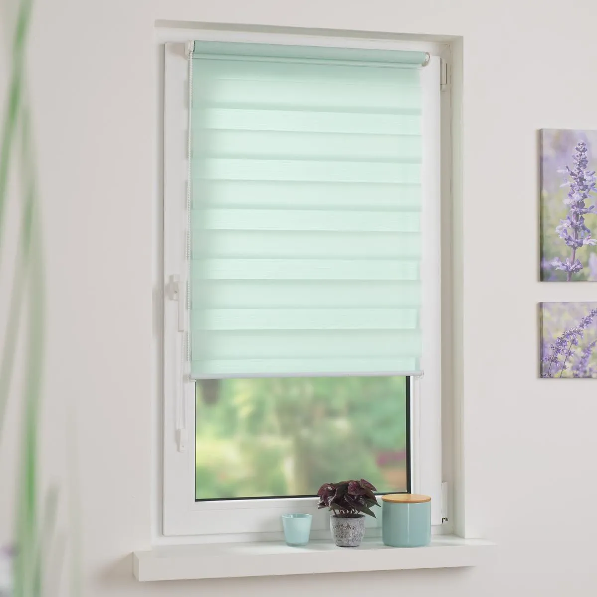 Duo-Rollo mini, Klemmfix Doppelrollo, pastellgrün, Rollo 120 x 160 cm (B x H)