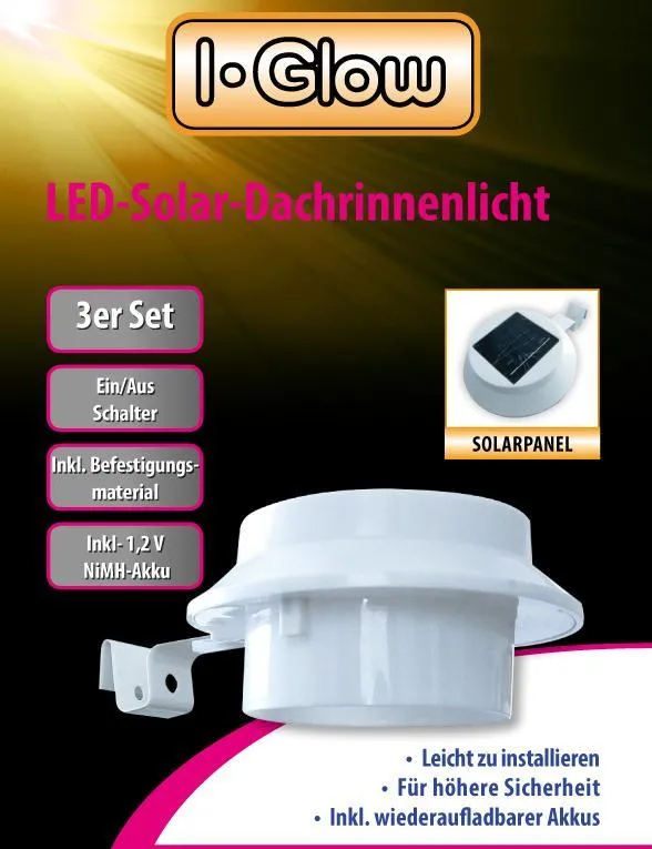 LED Solar Dachrinnenlichter Set 3tlg. in weiß