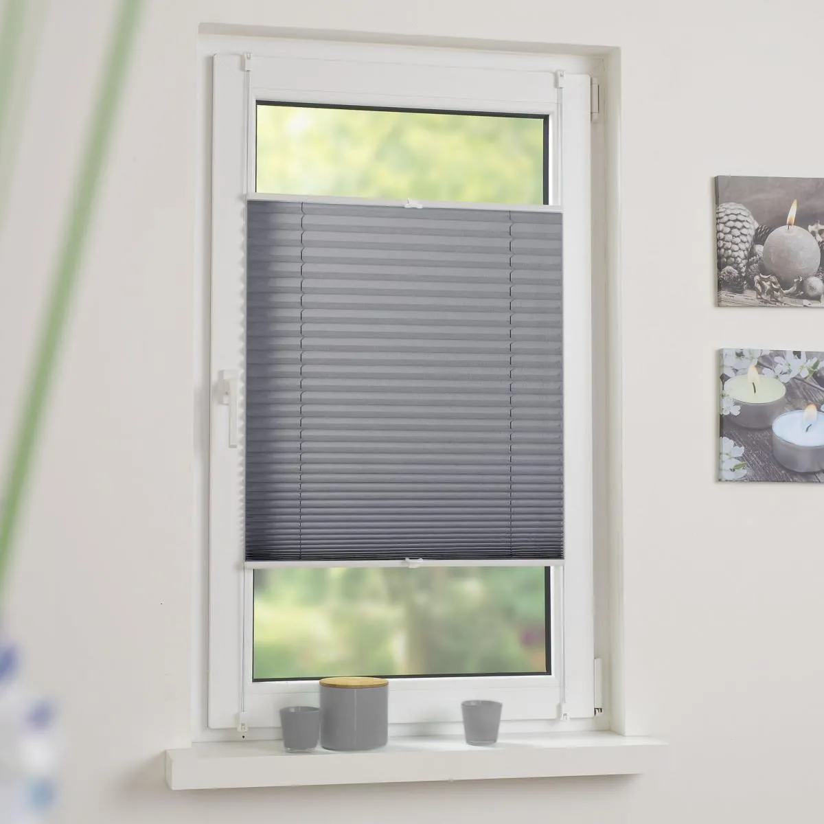 Klemmfix Plissee verspant, Fensterdekoration, verdunkelnd, 80 x 130 cm grau