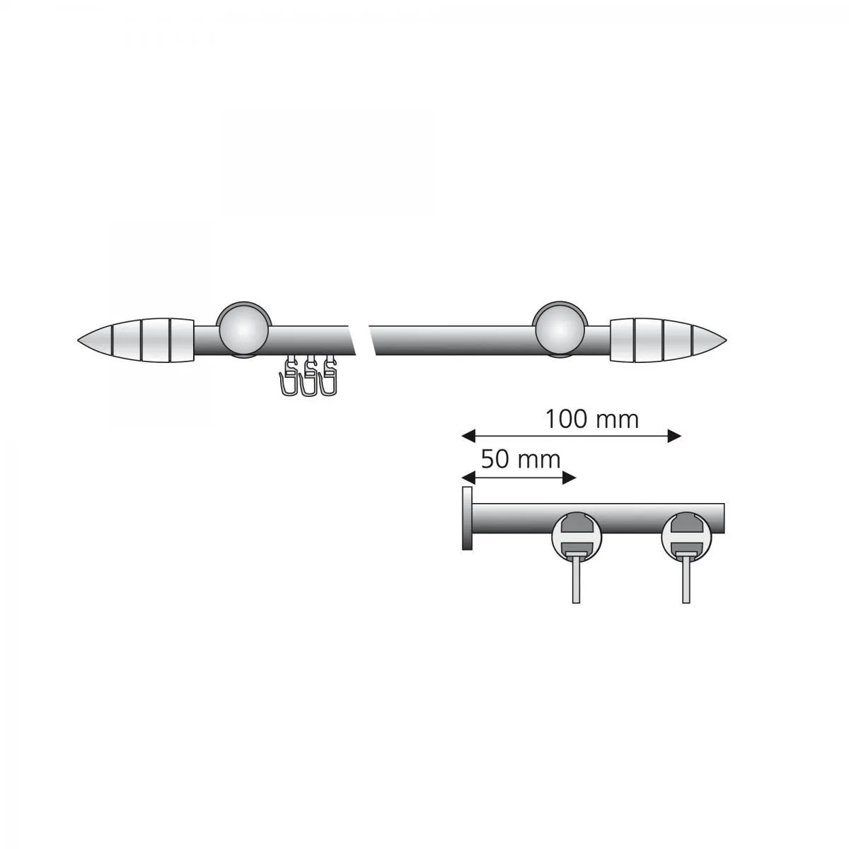 Gardinenstange, Innenlaufgarnitur,- Menorca 20 mm 2-läufig, 160 cm, edelstahl-optik