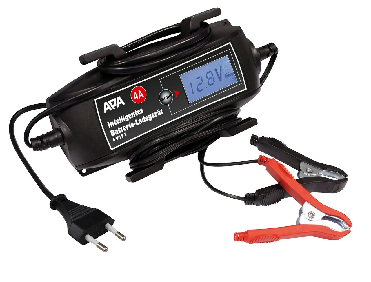 Int. Batterieladegerät 6/12V 4A mit Kabelaufroller