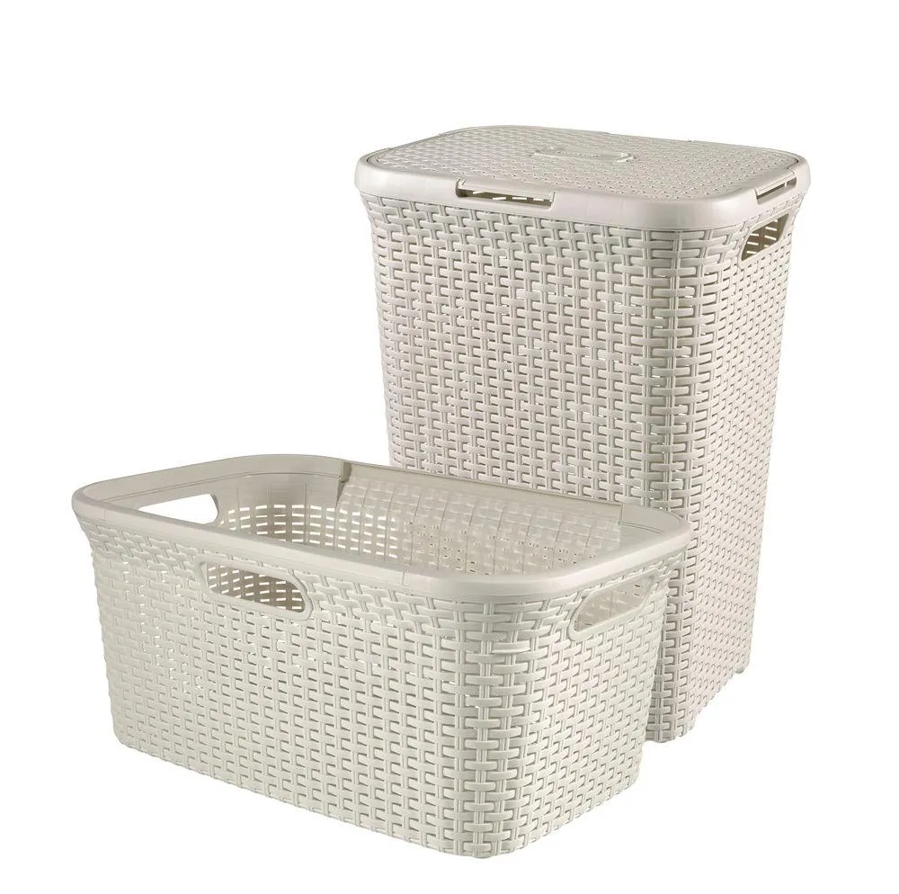 2-er Set STYLE Wäschebox 60L + Wäschekorb 45L creme