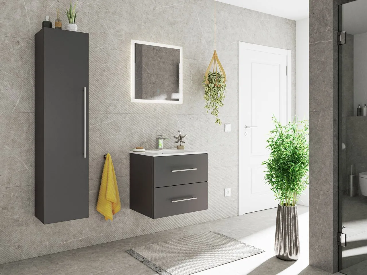 Badmöbel-Set Homeline 60 (3-teilig) anthrazit seidenglanz EEK: F