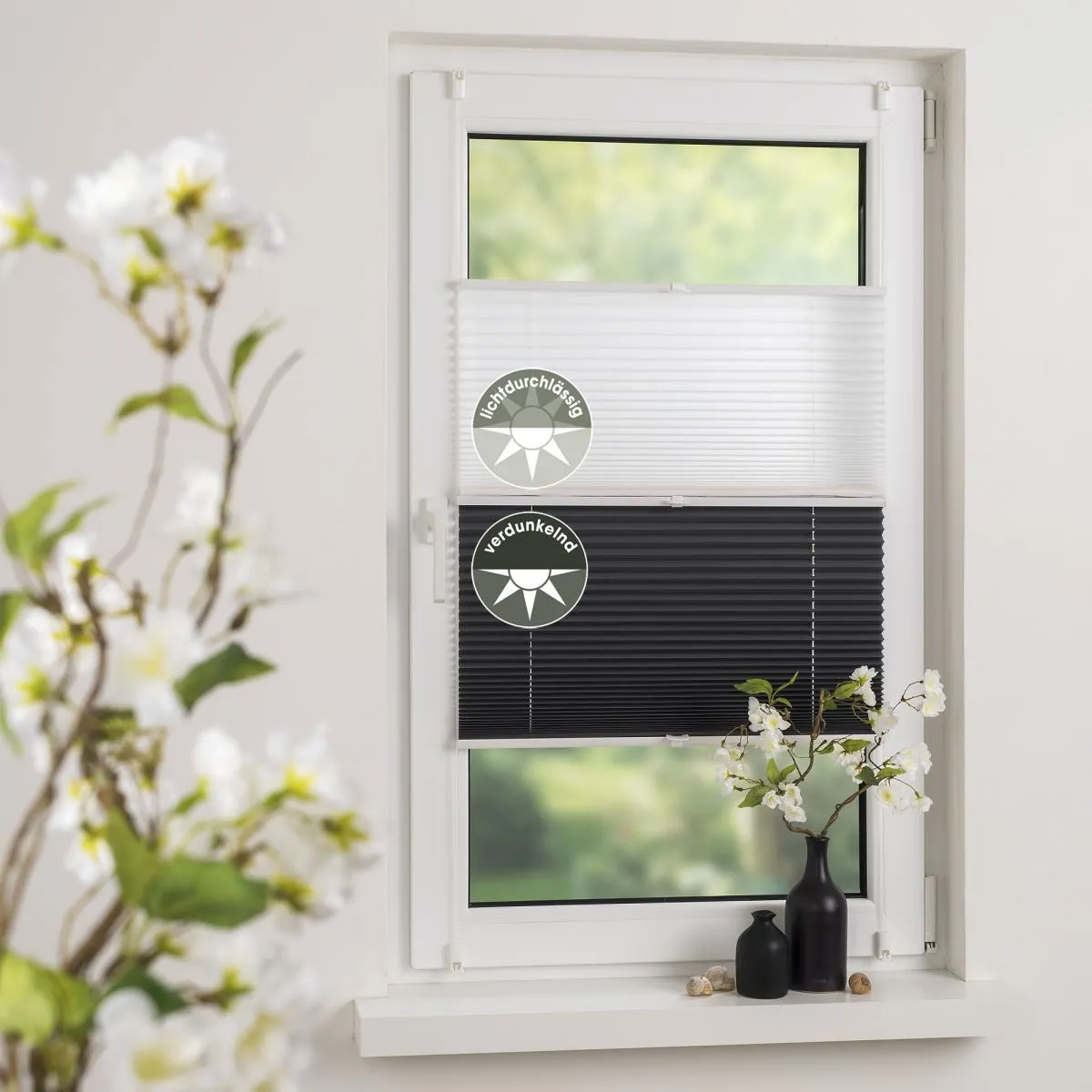 Klemmfix Plissee Day & Night verspannt 40 x 130 cm anthrazit/weiß