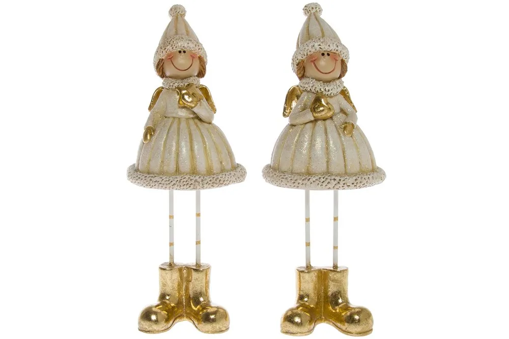 My Flair 2er-Set Winterkinder, 18 cm - creme/gold