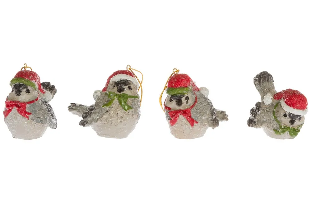 My Flair 4er-Set Hänger, Vögel rot/grau 5,5 cm