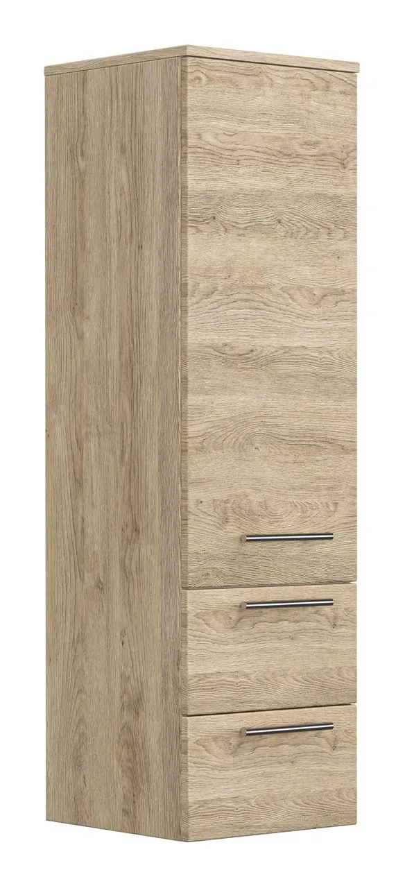 Hochschrank 120 cm eiche hell seidenglanz mit Glaseinlagen