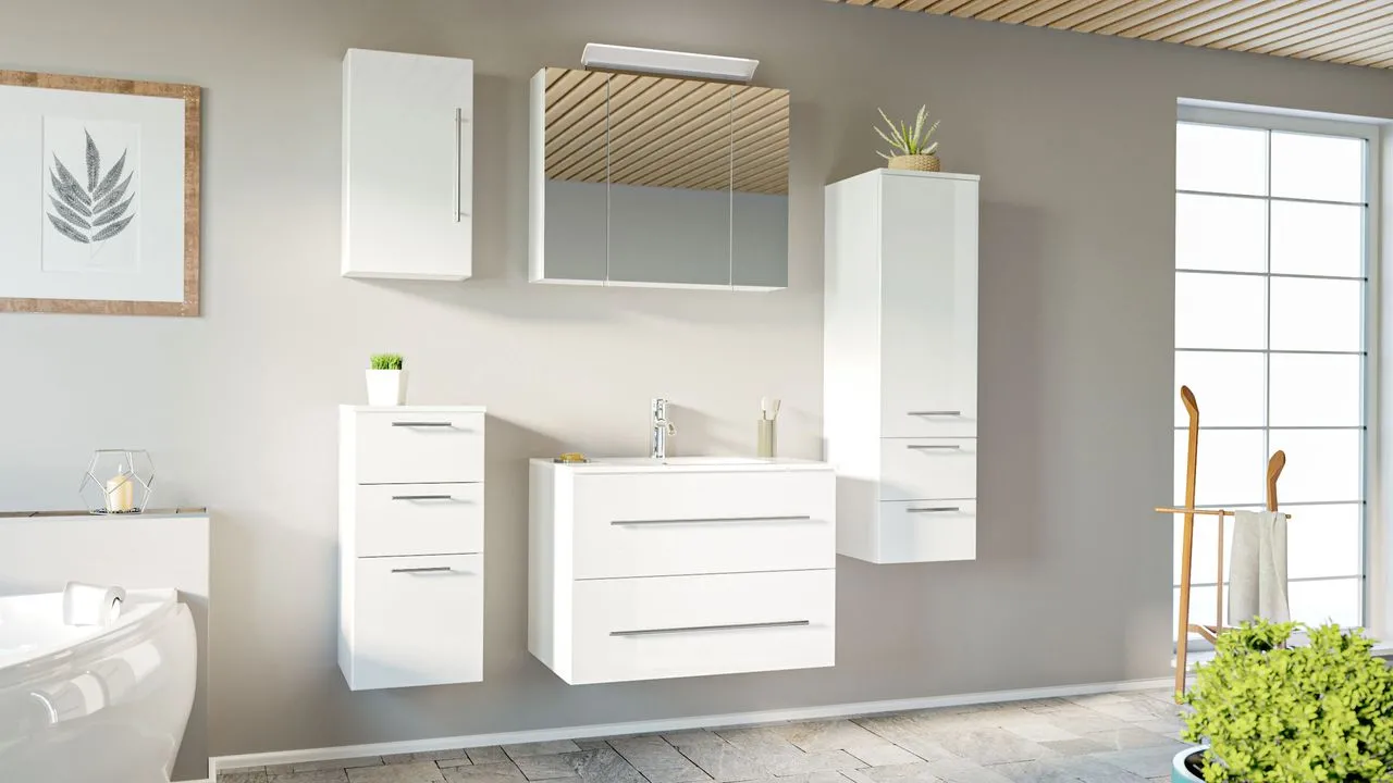 Badmöbel-Set HOMELINE 80 cm (5-teilig) weiß hochglanz EEK: F