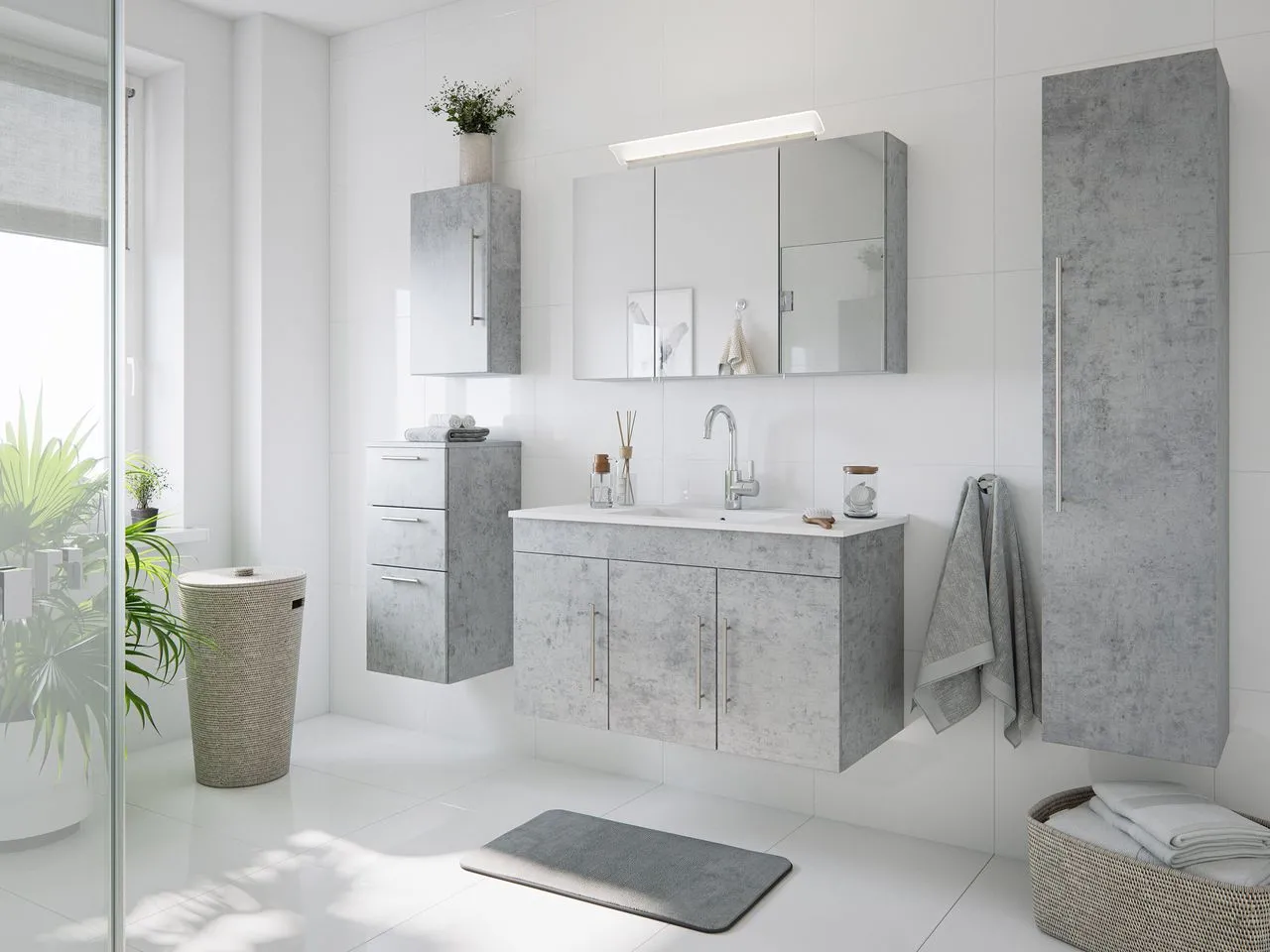 Badmöbel-Set Teramo 100 cm (5-teilig) Beton EEK: F