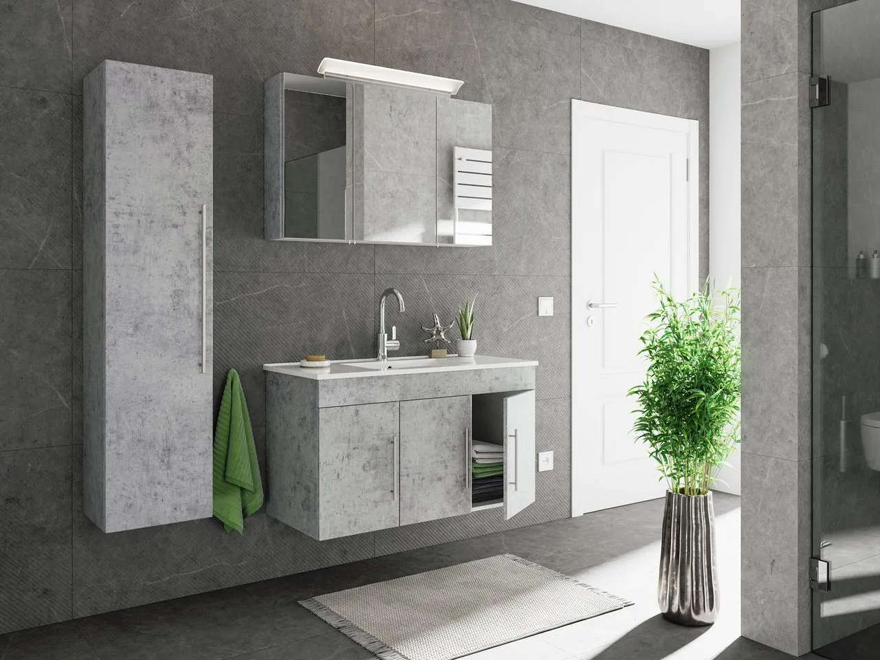 Badmöbel-Set Teramo 100 cm (3-teilig) Beton EEK: F