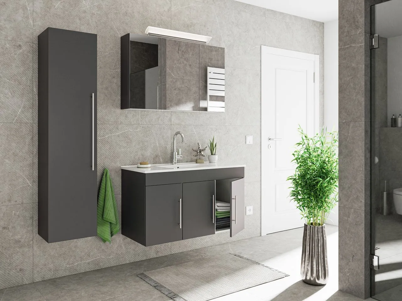 Badmöbel-Set Teramo 100 cm (3-teilig) anthrazit seidenglanz EEK: F