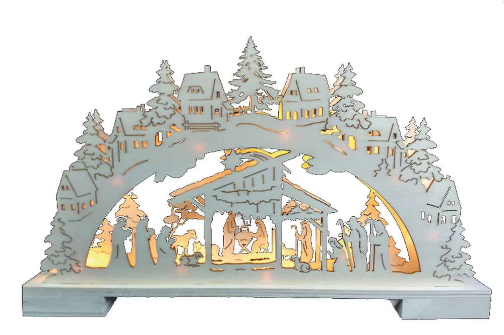 LED-Schwibbogen aus Holz - Krippe