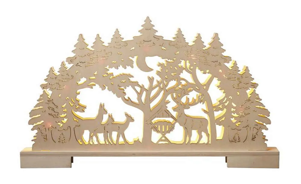 LED-Schwibbogen aus Holz - Wald mit Futterkrippe