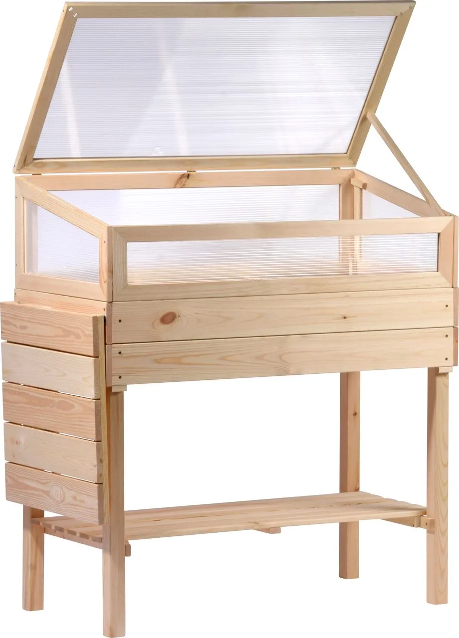 Hochbeet mit Polycarbonat-Aufsatz und Ablagefläche M