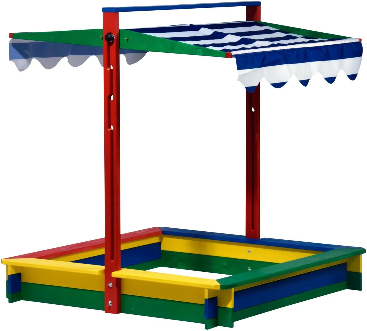 Bunter Sandkasten mit absenkbarem Dach