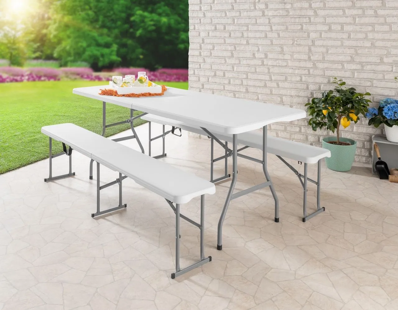 Bierzelt-Garnitur 3tlg. Biertisch mit Tragegriff und Bierbank Set klappbar