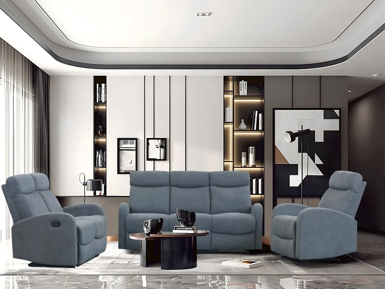 3tlg. Relaxsofa-Set mit 5 Relaxfunktionen - Dunkelgrau