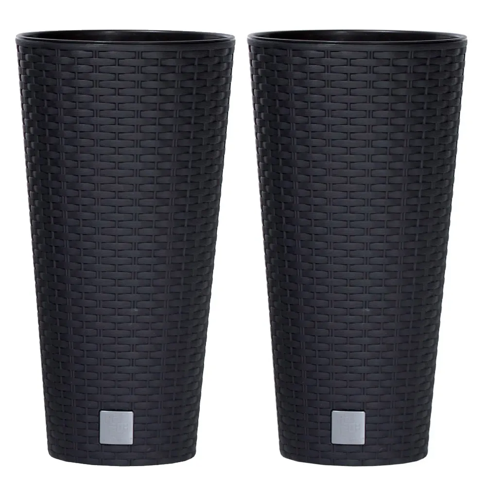 XXL Pflanzsäule Rund inkl. Einsatz "Rattanoptik" - Anthrazit - 2er Set