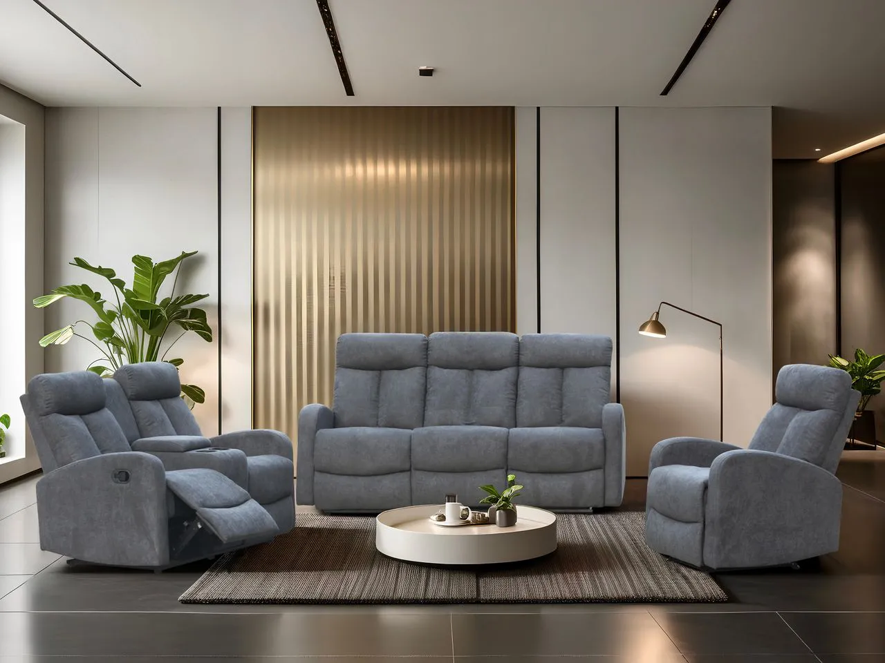 3tlg. Relaxsofa-Set mit 5 Relaxfunktionen - Grau