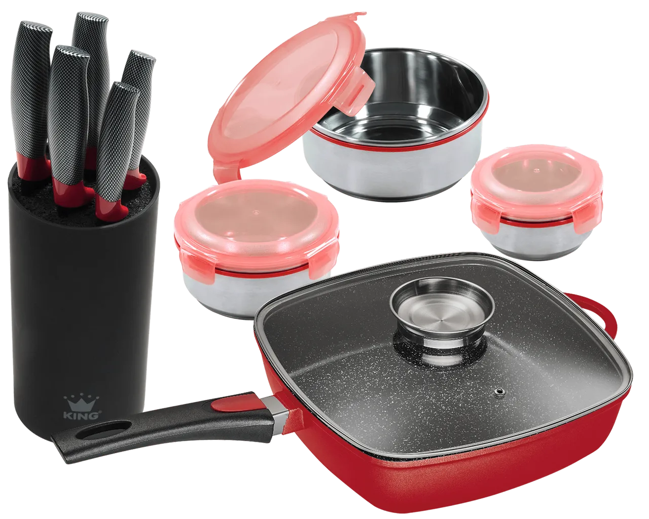 10tlg. Küchenset inkl. Pfanne, Vorratsdosen, Messer, Messerblock