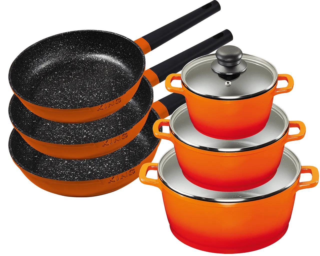 6tlg. Küchenset inkl. 3 Kochtöpfe, 3 Bratpfannen