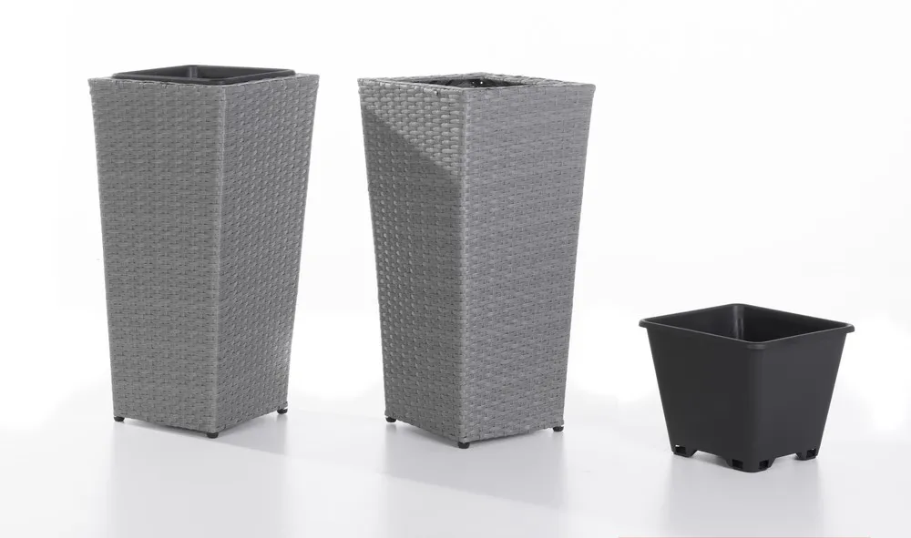 Rattan Pflanzkübel - Grau, 2er-Set