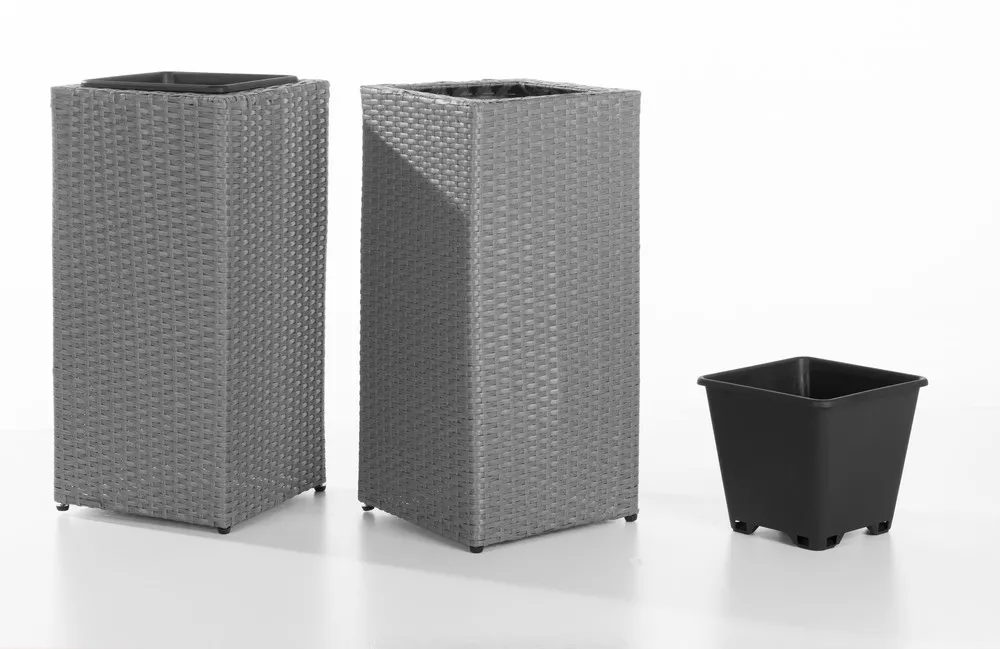 Rattan Quader Pflanzkübel - Grau, 2er-Set