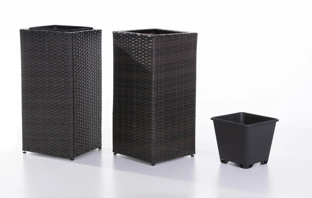 Rattan Quader Pflanzkübel - Anthrazit, 2er-Set