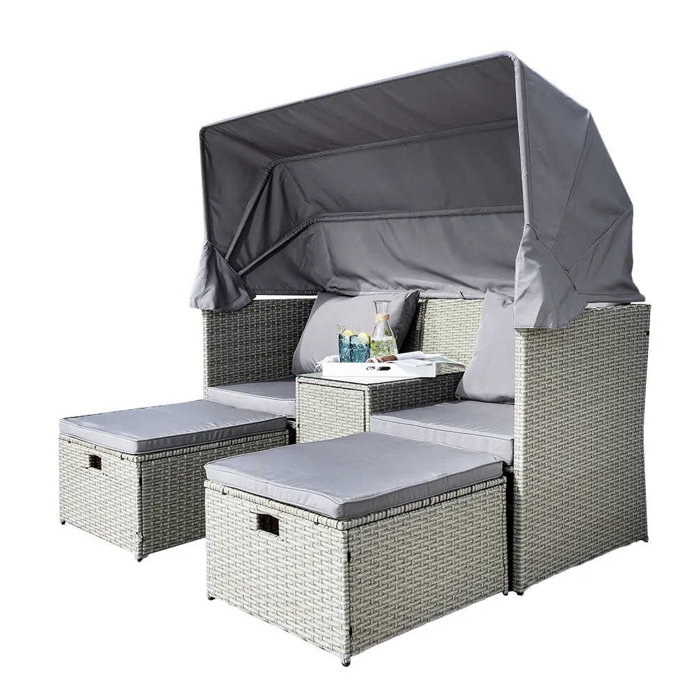 Strandkorblounge inkl. integriertem Tisch mit Glasplatte