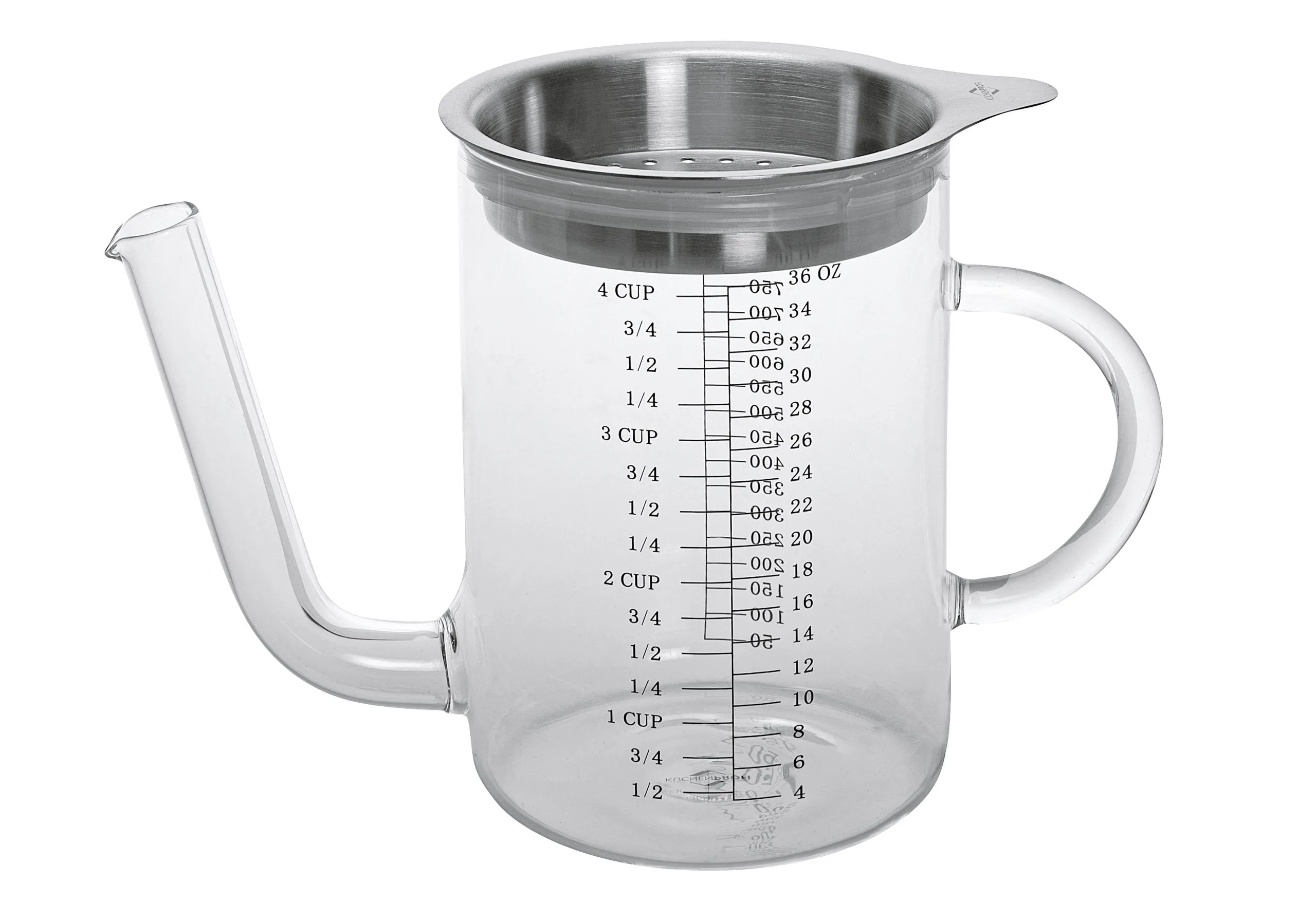 Fett-Trennkanne 1l mit Edelstahl-Sieb robustes Borosilikat-Glas + mit Edelstahlsieb